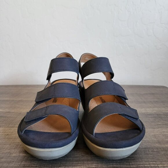Clarks Reedly Juno Wedge Nubuck Leather Strappy Sandal Open Toe Blue Women's 5.5 - Picture 2 of 9